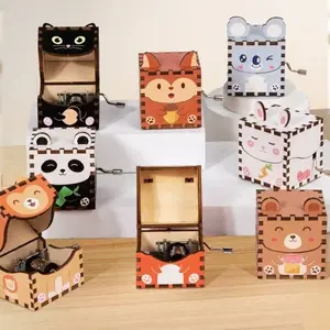 1pc Wooden Music Box for Kids, DIY Cartoon Animal, Hand-Cranked Octave Toy, Birthday Gift for Toddlers, Parent-Child Interaction Fun
