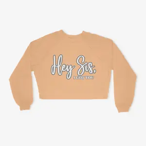 Hey Sis Womens Crop Sweatshirt - Sand Dune Casual Loose-Fitting Stylish Pullover