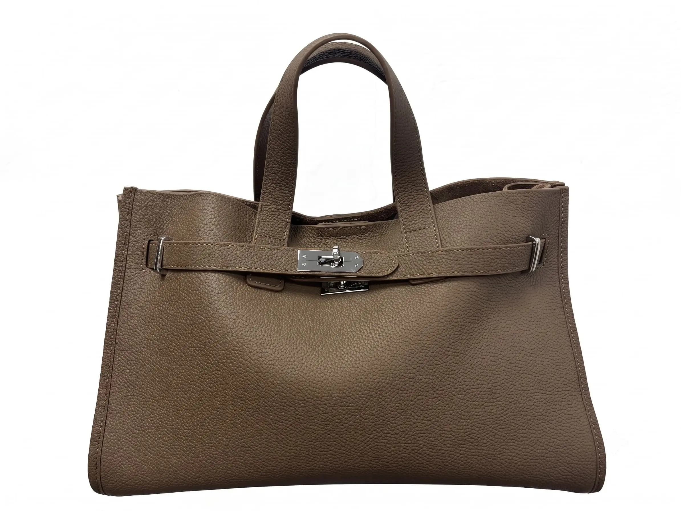 Urban Luxe 100% Top-Grain Cowhide Leather Tote Bag Small Turn-Lock Belted Shoulder Purse Fits 11" iPad & Daily Essentials Pebbled Leather Chic Handbag