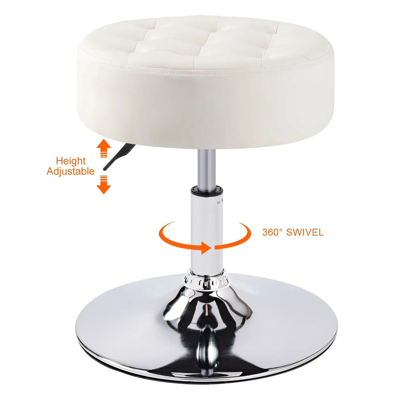Furnimart Modern Round Leather vanity Ottoman Stool, Contemporary Adjustable Makeup Accent vanity Stool for Bedroom Living Room