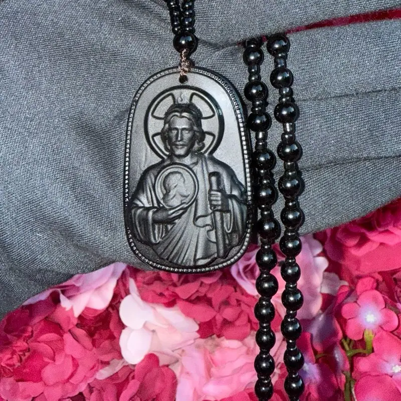 Saint Jude Rosary Handmade Black - Handcrafted Rosary with Saint Jude Design on Black Background