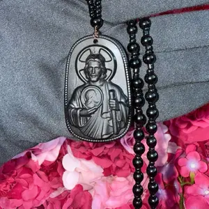 Saint Jude Rosary Handmade Black - Handcrafted Rosary with Saint Jude Design on Black Background