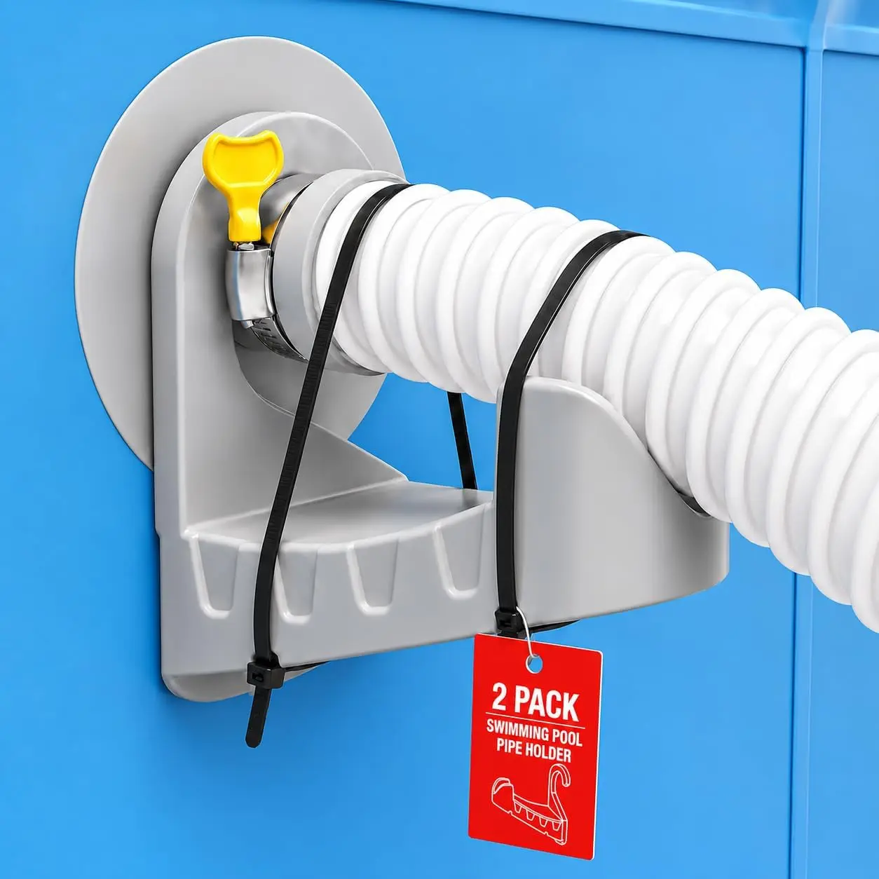 2 Pack Swimming Pool Pipe Holders for Above Ground Pools, Pool Hose Supports Accessories Designed to Fit Intex Pools, Prevent Pipe Sagging Improve Pool Hose Lifespan with Cable Ties & Hose Clamps