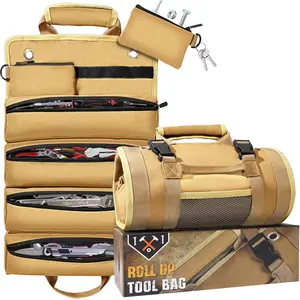 Heavy Duty Oxford Tool Roll,  Durable Tool Bag with 6 Pockets, Tool Organizer for Garage,  Maintenance,  Repairs, Portable Roll Up Tool Bag  for Men