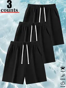 Men's Three-Piece Casual Shorts Set, Workout Gym Shorts, Lightweight Comfortable Breathable Workout Pants, Essential Fitness Apparel for Men