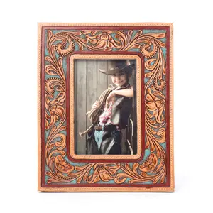 Myra Magnolia Rise Handtooled Leather Photo Frame in Deep Mahogany