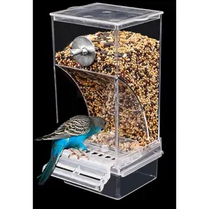 No Mess Bird Feeder,Bird Feeder for Cage,Automatic Acrylic Parakeet Feeder Cage Accessories for Small Birds Parrot Parakeets Canary Cockatiel Finch(Transparent)