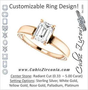 Cubic Zirconia Engagement Ring- The Rosalina (Customizable Radiant Cut with Three-sided Pavé Band)