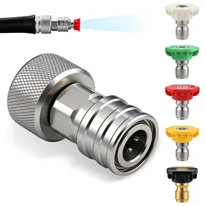 Garden Hose Shut Off Valve to Mini Power Washer Adapter Set,5 Multiple Degrees Pressure  Nozzle,3/4" GHT to 1/4" Quick Connect, for Car Wash or Garden,Car Washing Nozzle & Hose Attachment