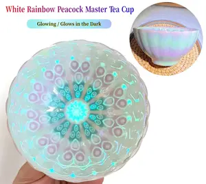 Handmade Ceramic Peacock Feather Teacup, Colorful Gilded Jianzhan Collectible Cultural Item