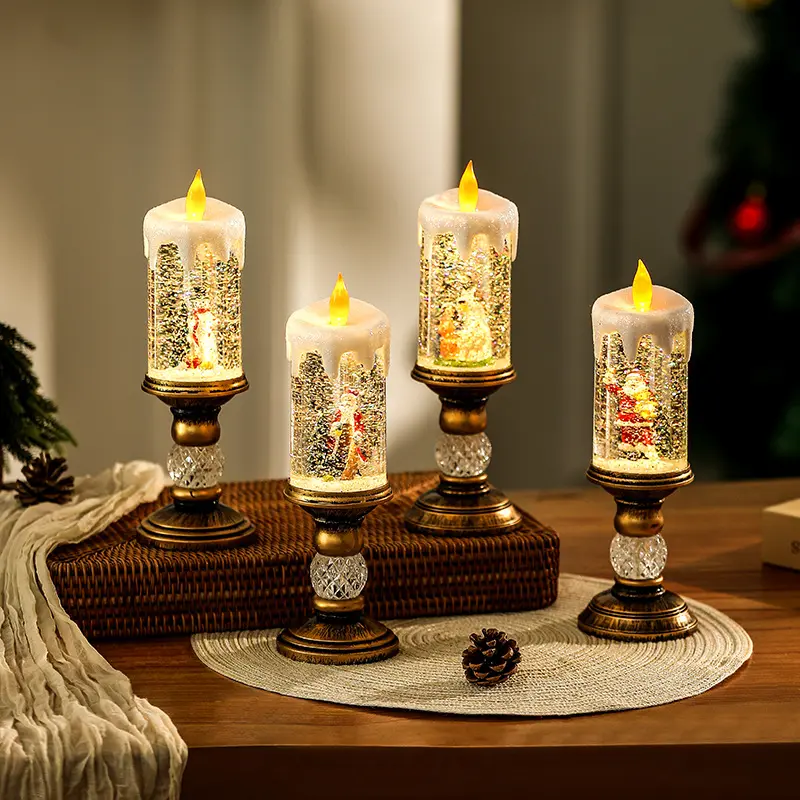 Christmas candle lights, Santa Claus, Christmas tree, put on the table, give gifts, party.