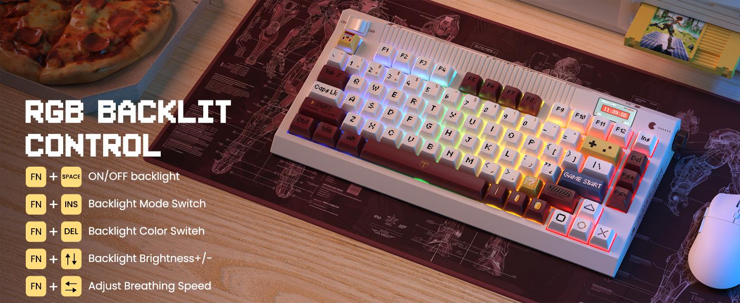 Risophy wireless retro typewriter keyboard with OLED screen & knob, three-mode link, 75% RGB mechanical keyboard, hot-swappable，Hi-Fi Linear Switch.