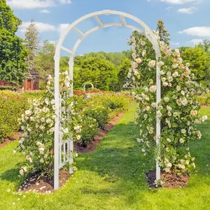 VINGLI Vinyl Garden Arbor, PVC Wedding Arch for Ceremony Party, Garden Trellis for Climbing Plants Outdoor, Arch Backdrop Stand for Garden, Backyard, Lawn