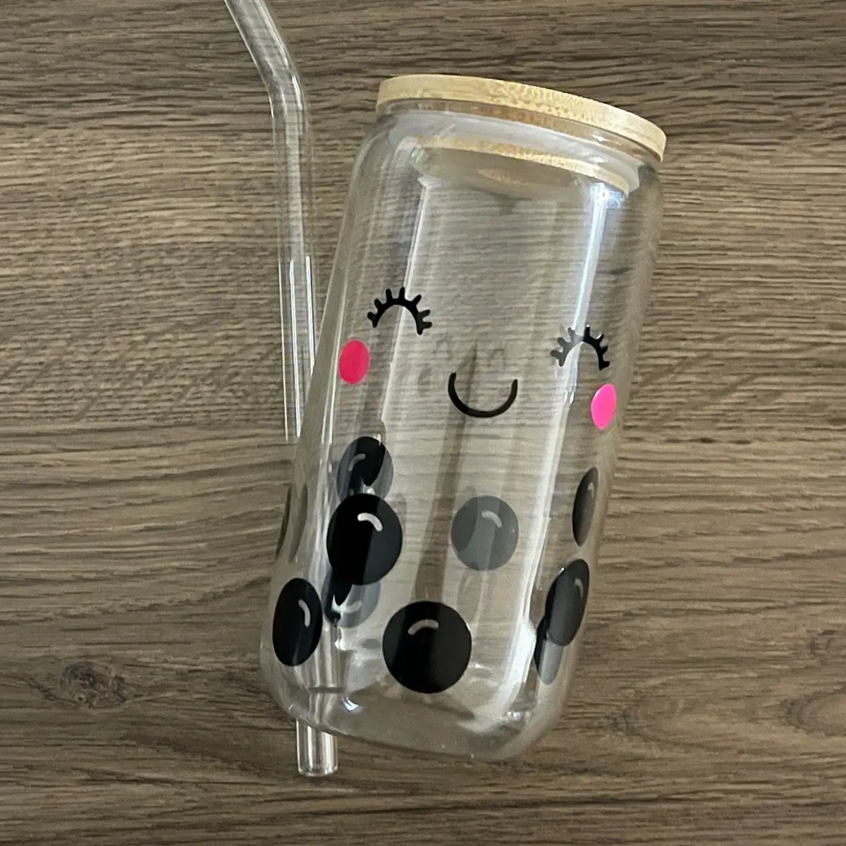 Boba Beer Glass Cup with Glass Straw and Bamboo Lid