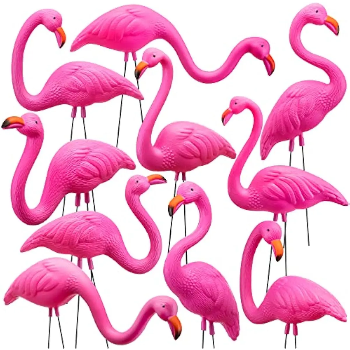10 Pack Small Yard Flamingos Ornament Stakes, Mini Pink Flamingo Yard Decorations, Mini Lawn Plastic Flamingo Statue with Rubber Coating Metal Legs for Outdoor, Garden, Luau Party Gift (3-10IN)