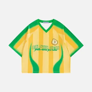 Aelfric Eden Boxy Gradient Stripe Football Jersey V-neck Raglan Sleeve Gradient Stripe Print  Retro Sporty Streetwear Unisex Top