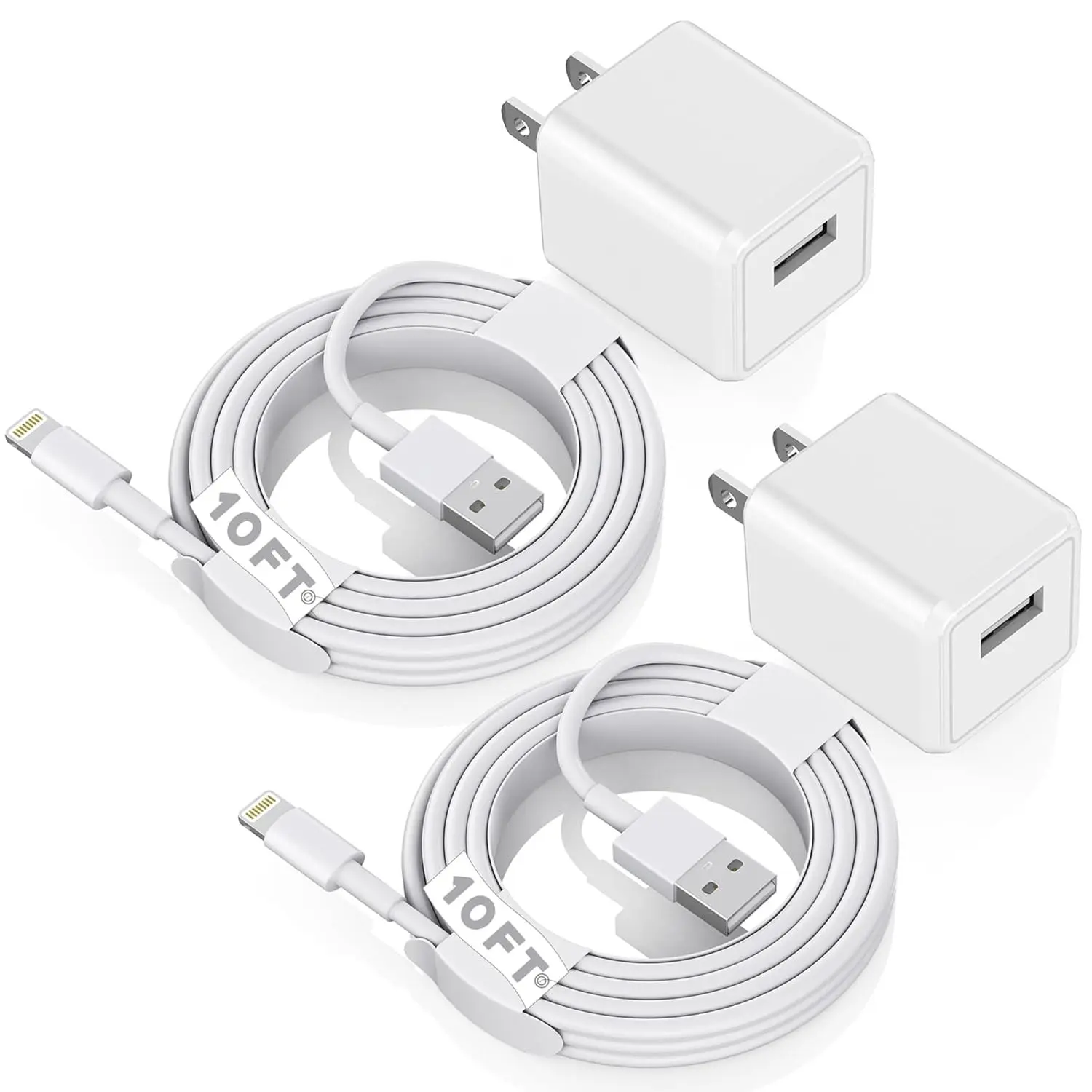 SANPRIO 2PACK 10Ft Long Cable Data Sync Charging Cords with USB Wall Charger for iPhone 14 13 12 11 Pro Max SE 2020 X XR 8 7 6 iPad Tablet Durable Cellphone Electronic