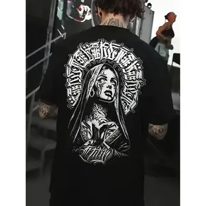 Gothic Print Short Sleeve T-Shirt, Unisex Casual Loose Fit Round Neck Top, Vintage Art Pattern Design, All Seasons Wear