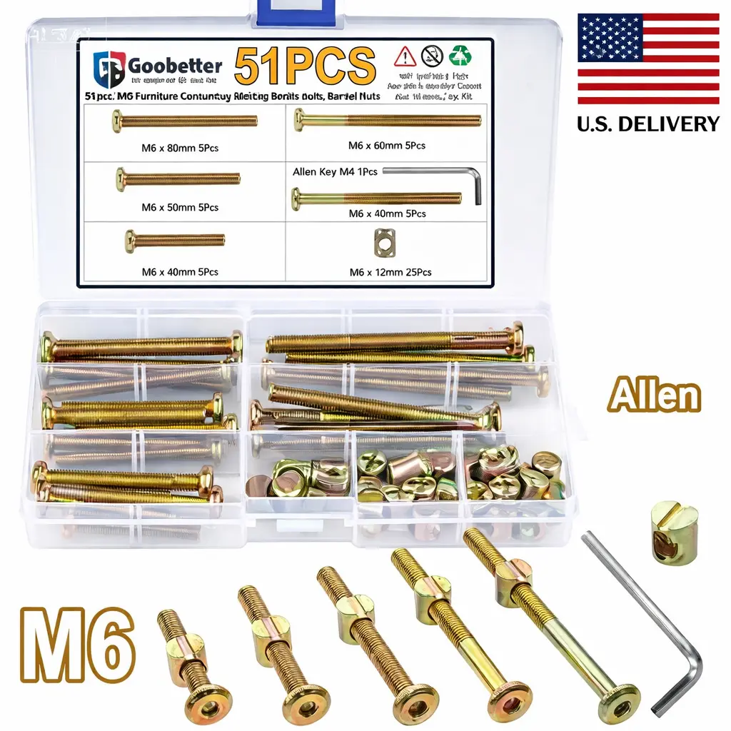 Carbon Steel Rust-Resistant Screw Set, 50-Piece (25 Sets) with Matching Spanner, Boxed for Furniture Assembly & Repair, Home Solid Wood Project Use