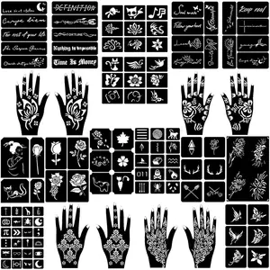 Reusable Henna Nail Art Tattoo Stencils, 22pcs/set DIY Face & Body Painting Templates, Temporary Tattoo Stencils for Music Festival, Party, and Cosplay