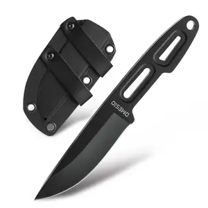 Omesio Small EDC Fixed Blade Knife with Sheath & Lanyard, 3.14" Drop Point 5Cr13MoV Blade Horizontal Carry, Black Full Tang Outdoor Camping Hiking Knife, Gift for Men Women