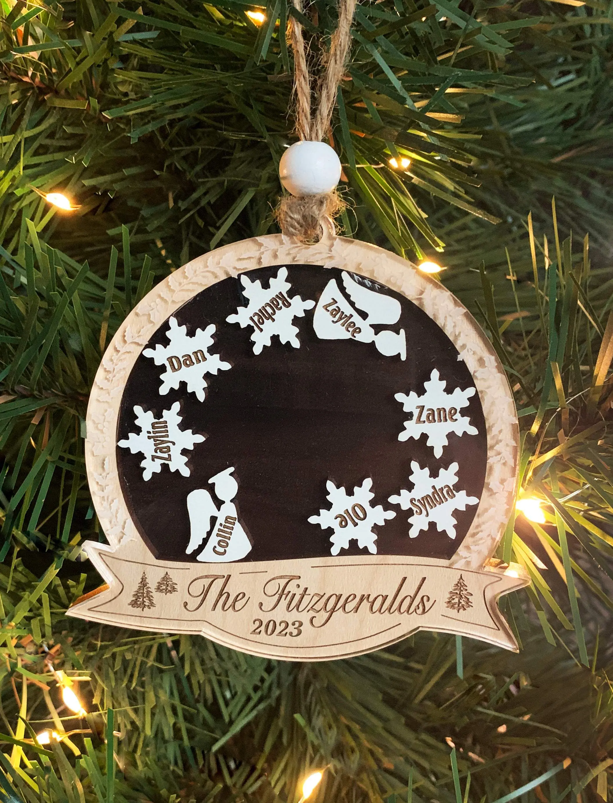 Holiday Snow Globe Personalized Family Names Ornament Remembering Angels Memorial Gift by Weathered Raindrop