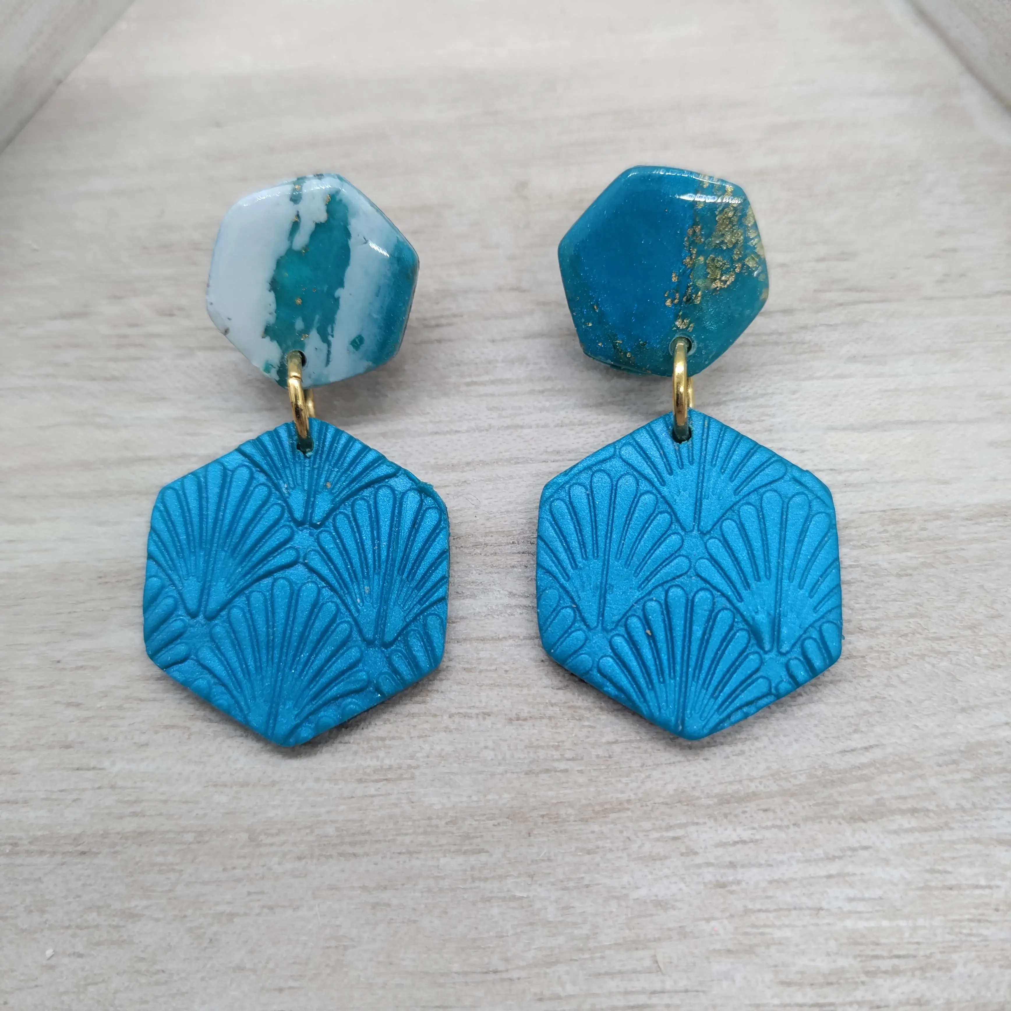 Aqua Shell Imprint Earrings