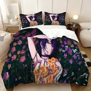 Chainsaw man REZE inspires three-piece bed set, excluding quilt core pillow core, New Year's gift, home travel lunch break adaptation, warm company of elders, relatives and friends, practical goods in the festival atmosphere