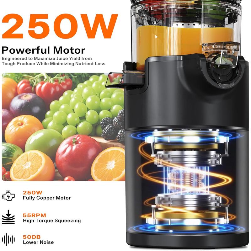 Cold Press Juicer,5.4" Wide Feed Chute Juicer Machines,High Juice Yield,Slow Masticating Juicer for Whole Vegetables & Fruits Fruits,Black