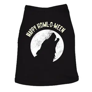 Dog Shirt Happy Howl-O-Ween Shirt Funny Halloween Wolf Tee for Family Pet Halloween Shirt For Dogs Funny Dog Puppy TShirt Black