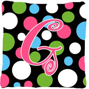 Carolines Treasures  14 x 14 in. Monogram Initial G Polkadots and Pink Fabric Decorative Pillow