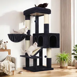 Globlazer S50 Extra Thick Scratching Posts Tower 50-inch Sturdy Corner Cat Tree with Scratching Board, Basket, Dangling Balls, Dark Gray - Vantage Point