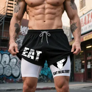 Unisex EAT EAT HEALTHY Bound Heart Meme 2-in-1 Quick Dry Gym Shorts