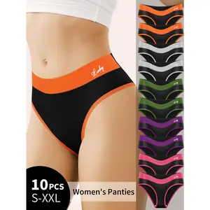 QUASTI 10PCS High Elasticity Mid-waisted Underwear, Hip Lifting Breathable & Fashion Briefs, Comfortable Soft Stretch Panties with Tummy Control, Multicolor Fashion Briefs f Womenswear or Everyday, S-XXL