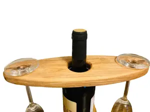 Wine Glass Caddy for Wine bottle, holds two glasses, Romantic Wine Gift Stylish Utensils Portable Sturdy