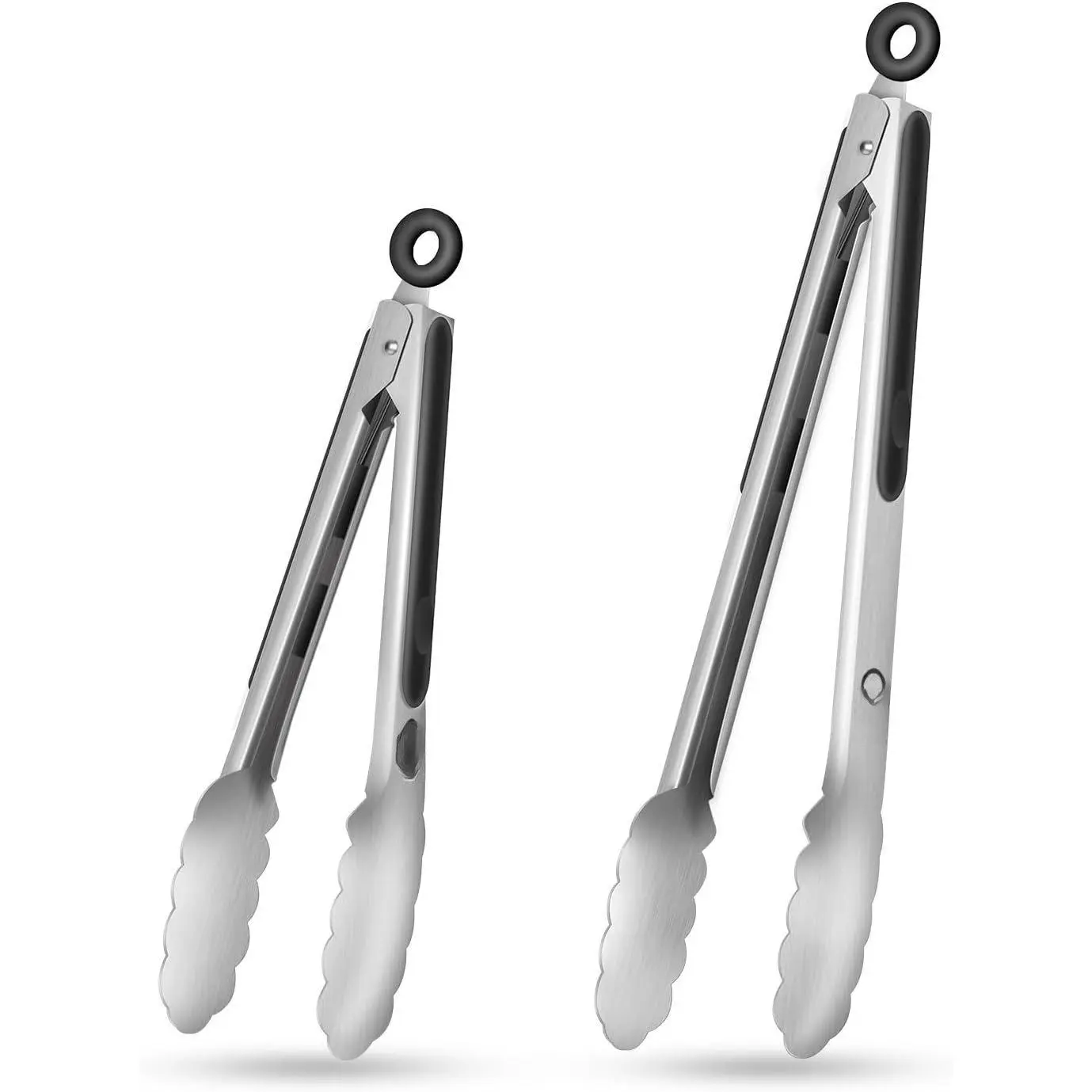 Stainless Steel Kitchen Tongs,  Non-slip Grip, Locking Grilling  Tongs Set of 2, 9-inch & 12-inch