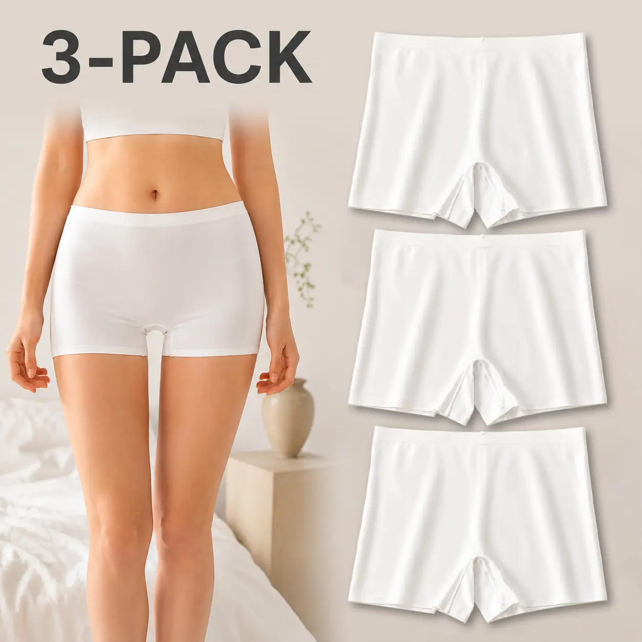 3 Pack Women Seamless Safety Shorts, Cooling Silky Anti Chafing Boyshort Underwear, Stretch No Roll Thigh Shorts with 100% Cotton Gusset, Invisible Anti Ride Slip Shorts Under Dresses Skirts