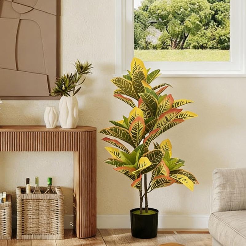 3.2FT Color-Changing Ficus Microcarpa Artificial Tree - Vibrant Potted Decor for Home, Office, Courtyard & Garden