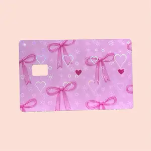 Holographic Hearts Pink Bows Credit Debit Card Skin with Adorable Bow Design and Heart Accents for Stylish Protection diy card