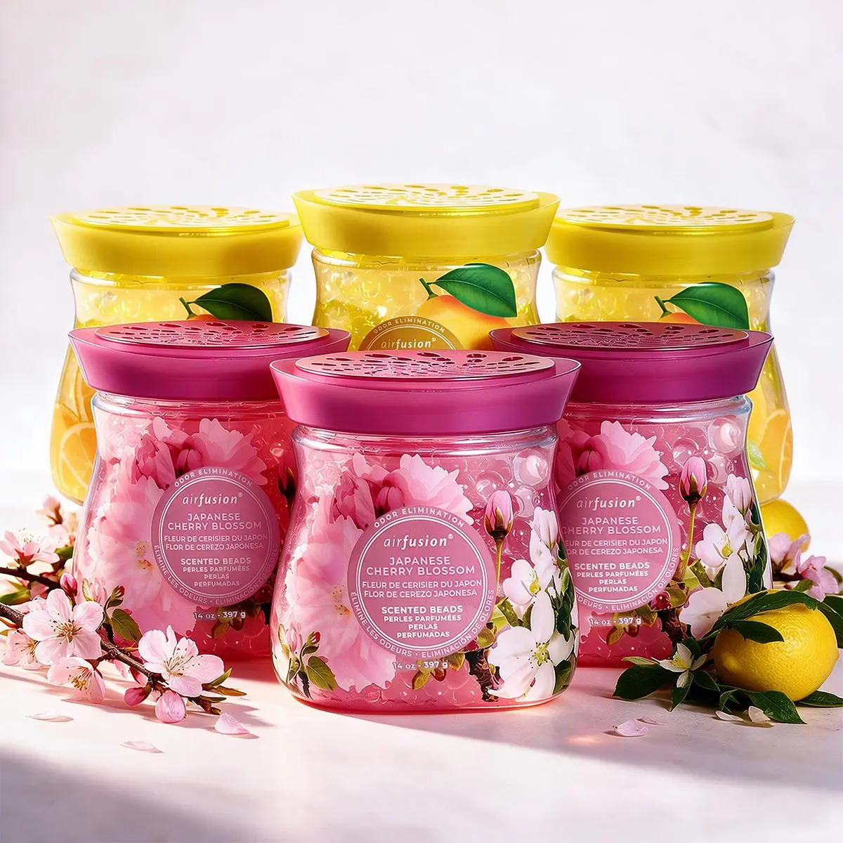 AIR FUSION Japanese Cherry Blossom + Sweet Limoncello Crystal Scented Beads Air Freshener, 6-Pack, 14 oz Each
