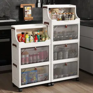 Foldable Plastic Storage Cabinet, Multi-Layer Organizer Box, Multilayer Storage for Living Room & Kitchen, Toy & Snack Storage Solution