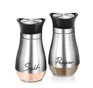 2pcs(1set) Stainless Steel Pepper Shaker & Glass Seasoning Jar, Barbecue Spice Container, Suitable For Kitchen, Restaurant And Outdoor Grilling