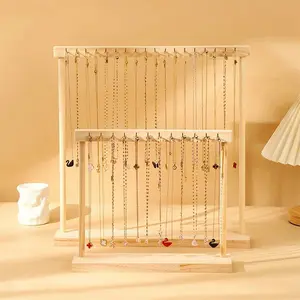 Jewelry Organizer Display Stand Wood Necklace Hanging Countertop Rack for Chains Earrings Bracelets Showcase Storage Rack