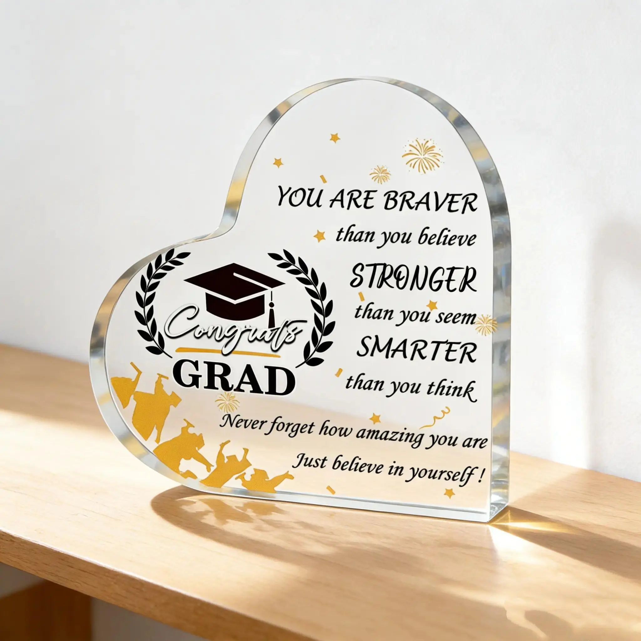 2026 Congrats Grad Heart Transparent Acrylic Plaque - Home Decor Keepsake Table Sign, Inspirational Gift for High School Graduates