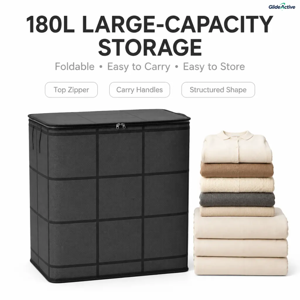 180L Large Foldable Household Storage Bag, Heavy-Duty Thickened Fabric with Reinforced Handles, Zipper Closure & Dustproof Seal, Space-Saving Shape Dual Containers for Camping Hiking Picnic Closet Organizer, Smooth