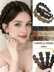 Wide Messy Braided Headband With Teeth Synthetic Hair Plaited Headband High Elasticity Braids Fishtail Braided Hair Band Hairpiece for Girls Women，Handmade Braided Hair, Integrated Headband Wig Beauty Home Hair Accessories (Single strand light brown)