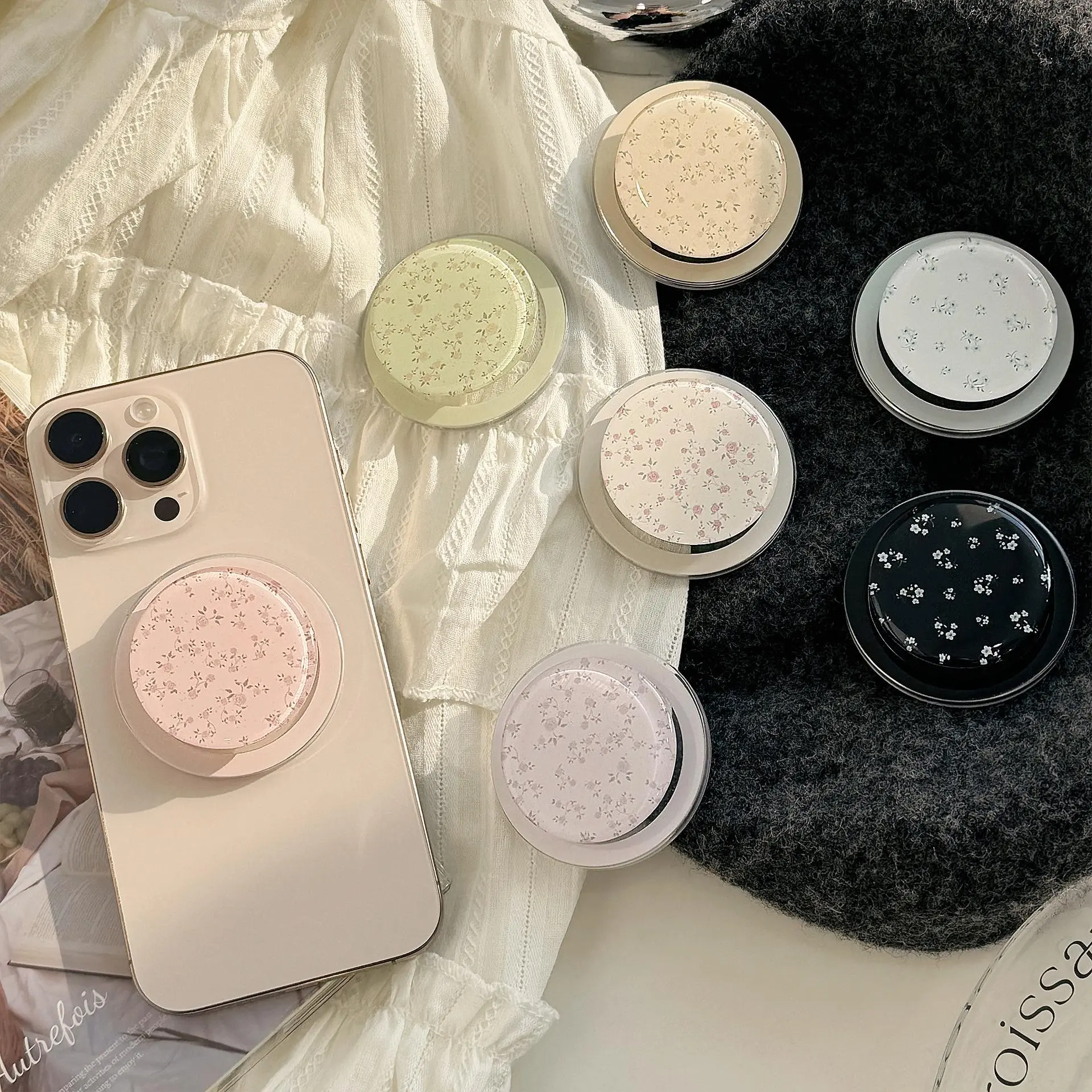 Durable Aesthetic Flower Magnetic Cellphone Holder for iPhone 16,15,14,13,12 Pro Max - Cute Floral Pop Socket-Style Grip Stand for Women