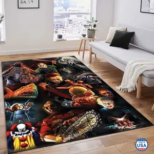 Horror Movies Characters Rug, Jason Chucky It Michael Freddy, Halloween Themed Fans Gift Non-Slip Floor Carpet, Decoration Mat for home Living Room Bedroom, Room Decor, Home Decor