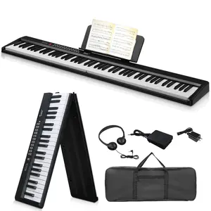 88-key folding semi-weighted standard keyboard digital piano with MIDI Bluetooth, carrying case, and headphones; a choice for piano enthusiasts. Features two built-in 3W stereo speakers and a high-quality custom-designed dream sound source. Black.