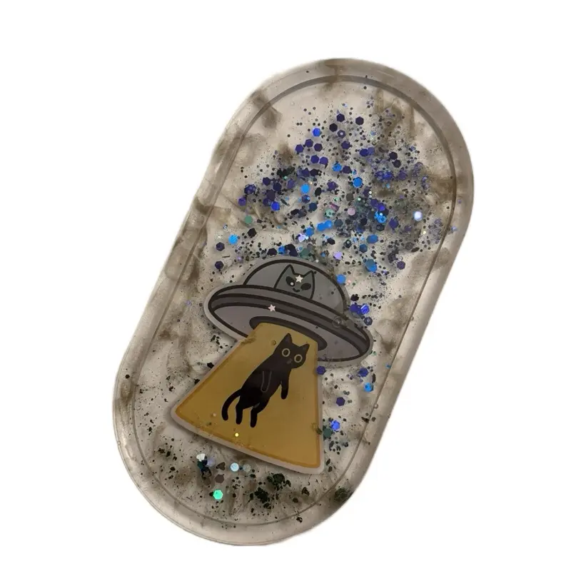 Beam Me Up Right Meow - 6in Epoxy Resin Tray Art